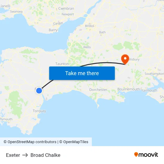 Exeter to Broad Chalke map