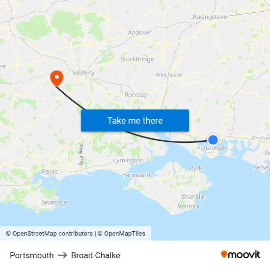 Portsmouth to Broad Chalke map