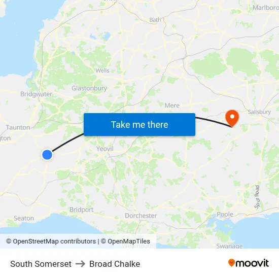 South Somerset to Broad Chalke map