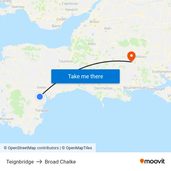 Teignbridge to Broad Chalke map