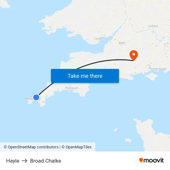 Hayle to Broad Chalke map