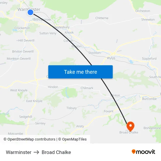 Warminster to Broad Chalke map