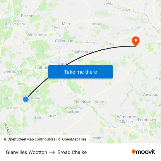 Glanvilles Wootton to Broad Chalke map