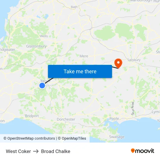 West Coker to Broad Chalke map