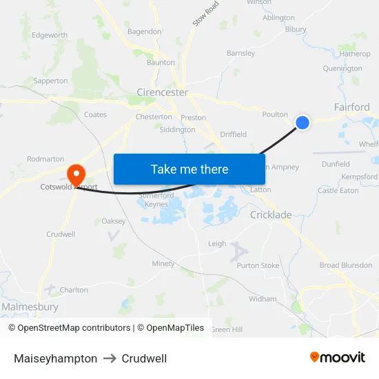 Maiseyhampton to Crudwell map