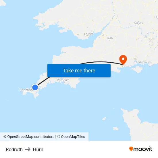 Redruth to Hurn map
