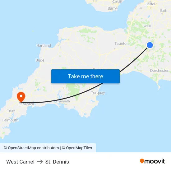 West Camel to St. Dennis map