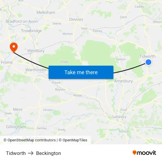 Tidworth to Beckington map