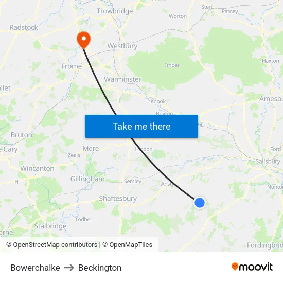 Bowerchalke to Beckington map