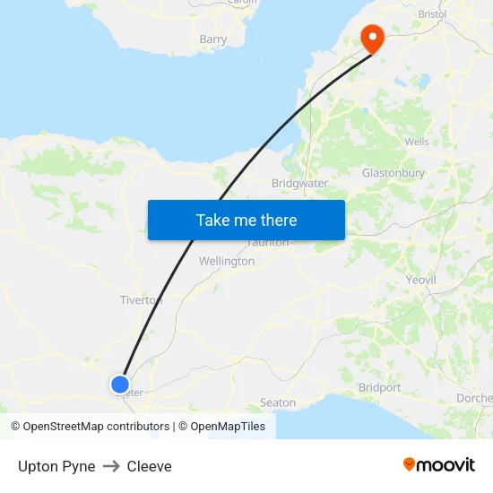 Upton Pyne to Cleeve map
