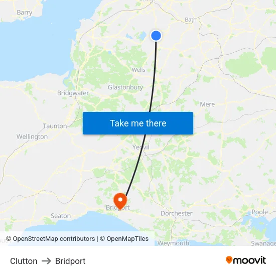 Clutton to Bridport map