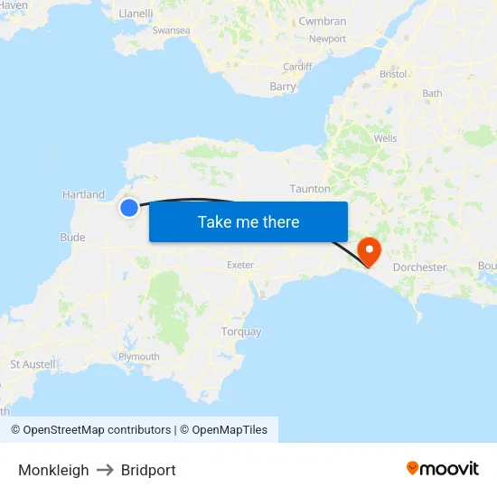Monkleigh to Bridport map