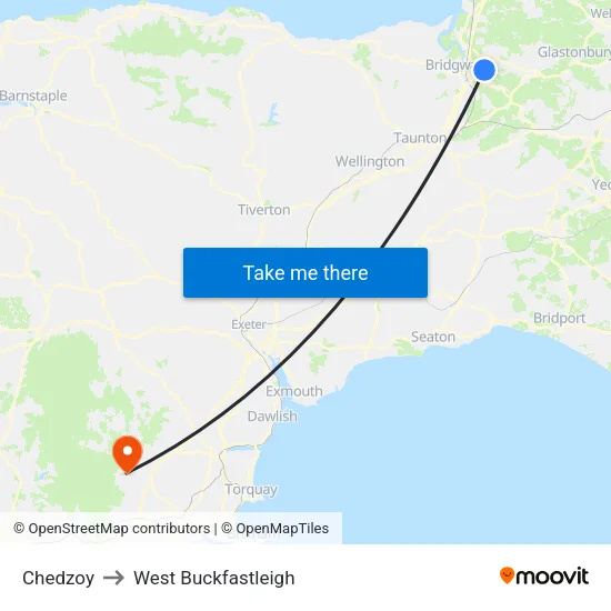 Chedzoy to West Buckfastleigh map