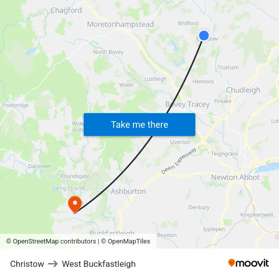 Christow to West Buckfastleigh map