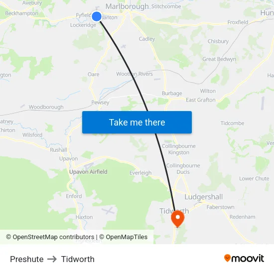 Preshute to Tidworth map