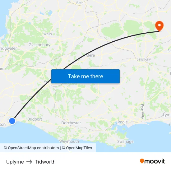 Uplyme to Tidworth map