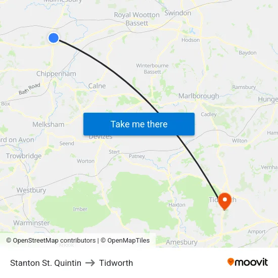 Stanton St. Quintin to Tidworth map