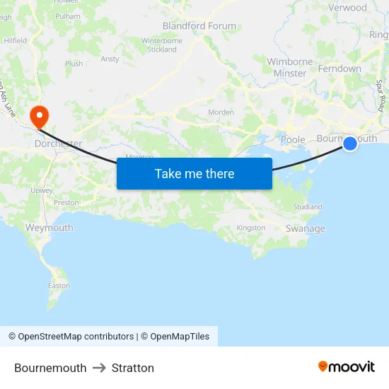 Bournemouth to Stratton map