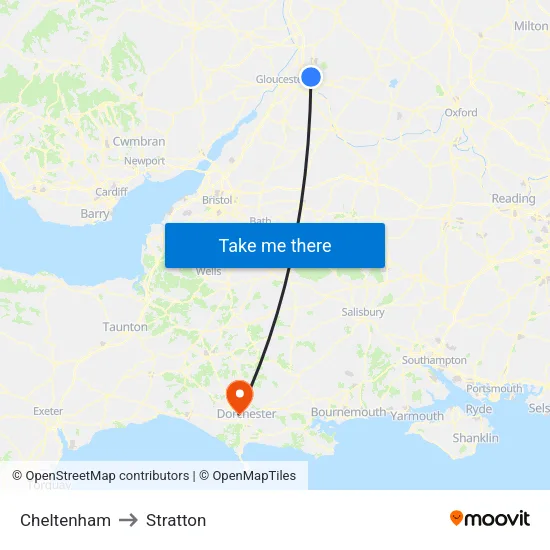 Cheltenham to Stratton map