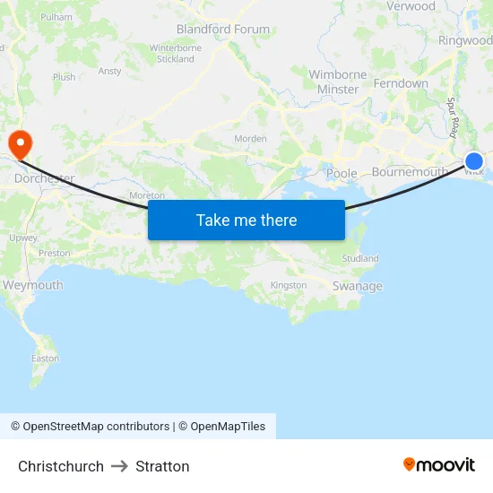 Christchurch to Stratton map