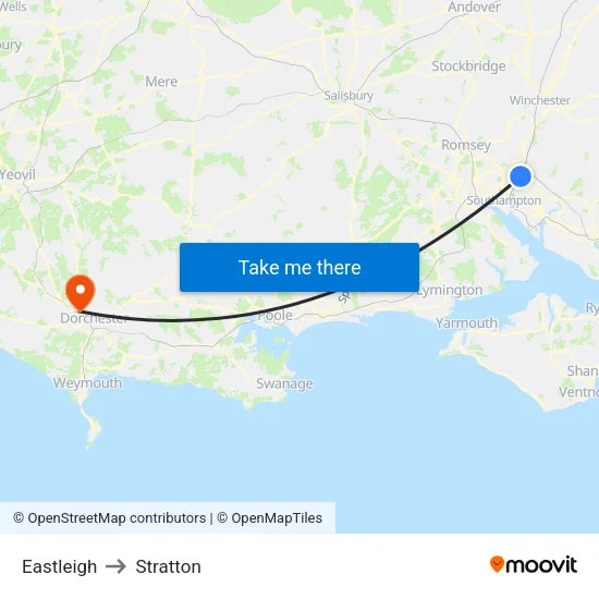 Eastleigh to Stratton map