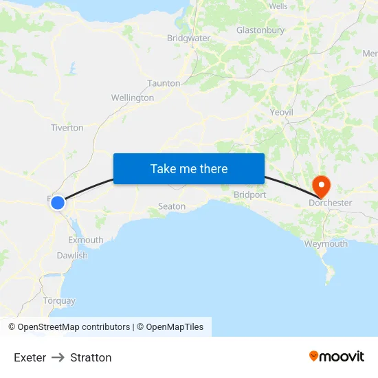 Exeter to Stratton map