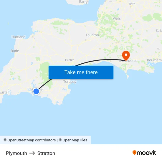Plymouth to Stratton map