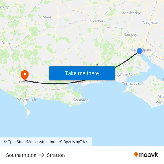 Southampton to Stratton map