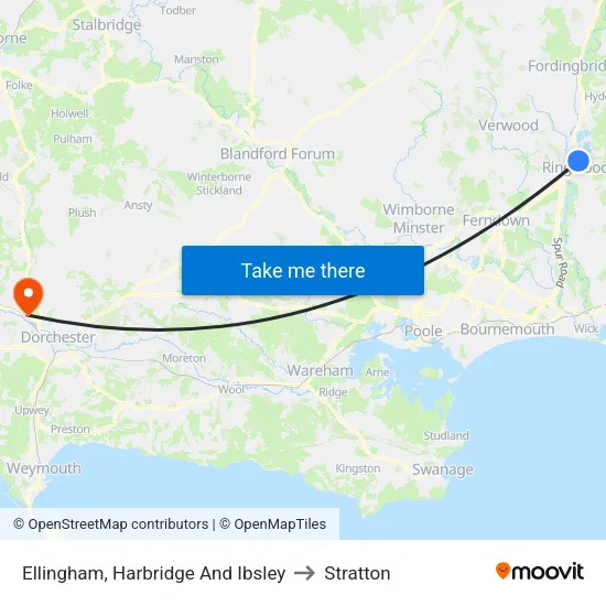 Ellingham, Harbridge And Ibsley to Stratton map