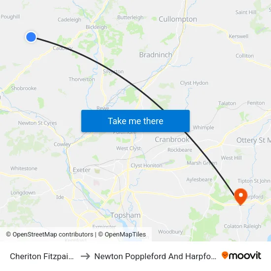 Cheriton Fitzpaine to Newton Poppleford And Harpford map