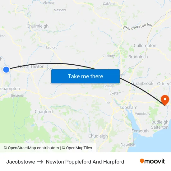 Jacobstowe to Newton Poppleford And Harpford map