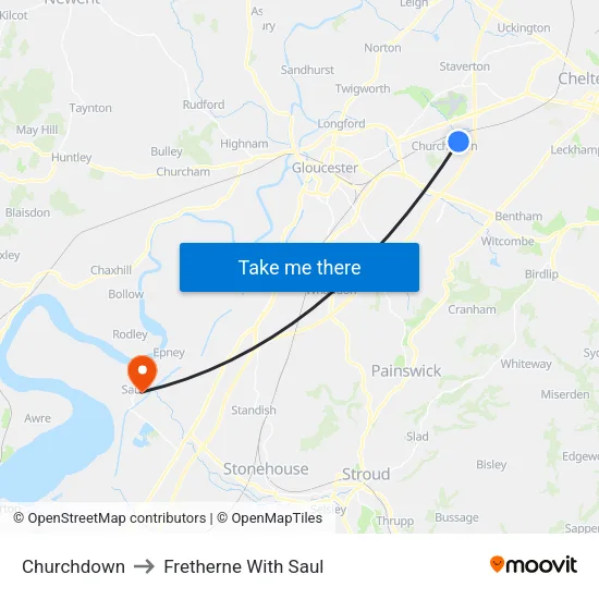 Churchdown to Fretherne With Saul map