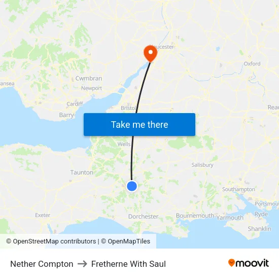 Nether Compton to Fretherne With Saul map