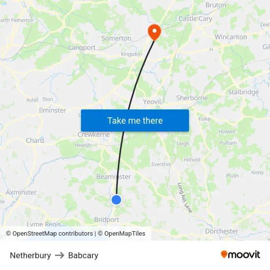Netherbury to Babcary map