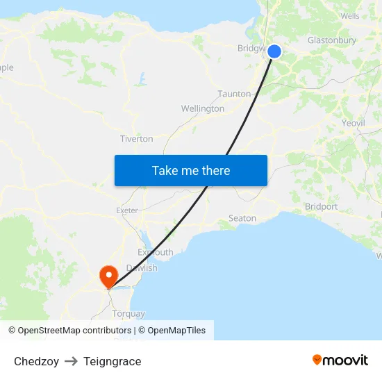 Chedzoy to Teigngrace map
