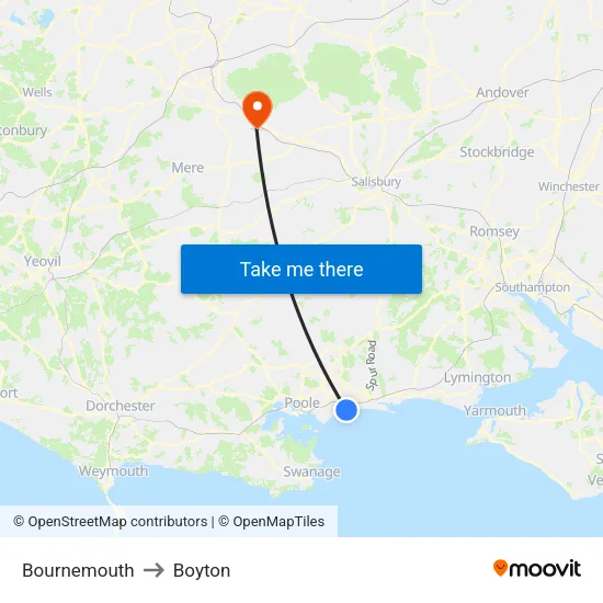 Bournemouth to Boyton map
