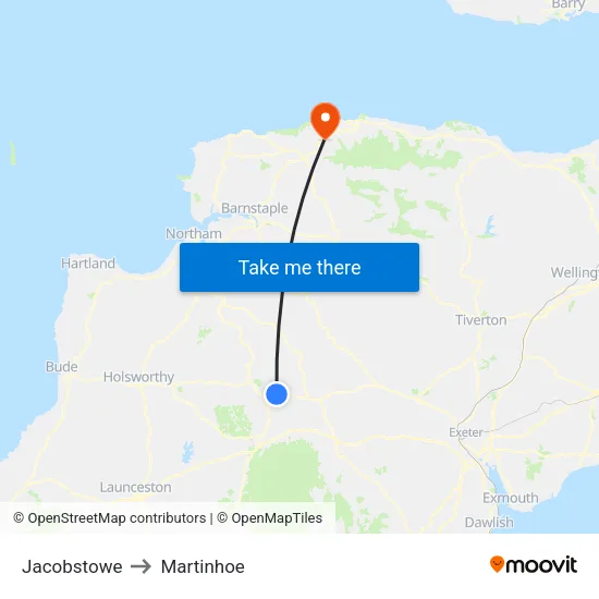 Jacobstowe to Martinhoe map