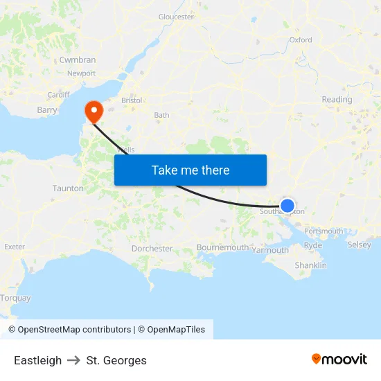 Eastleigh to St. Georges map