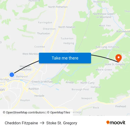 Cheddon Fitzpaine to Stoke St. Gregory map
