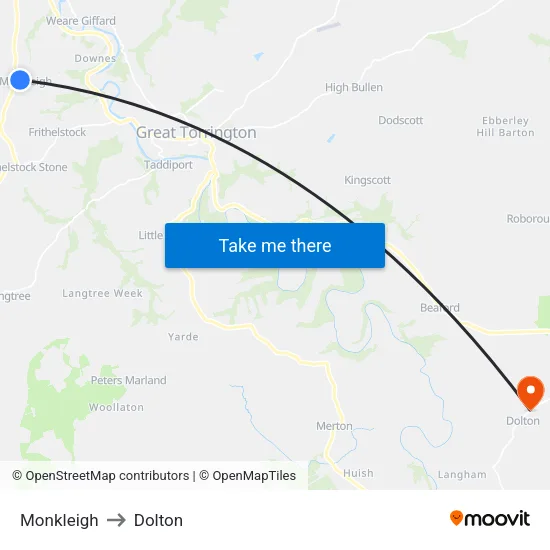 Monkleigh to Dolton map