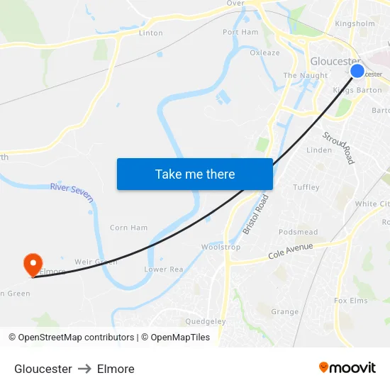Gloucester to Elmore map