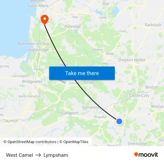 West Camel to Lympsham map