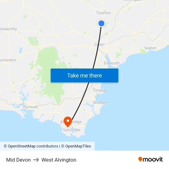 Mid Devon to West Alvington map