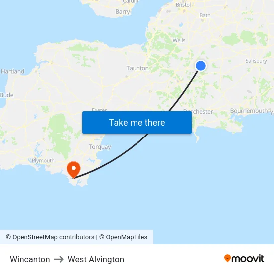 Wincanton to West Alvington map