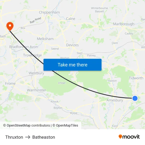 Thruxton to Batheaston map