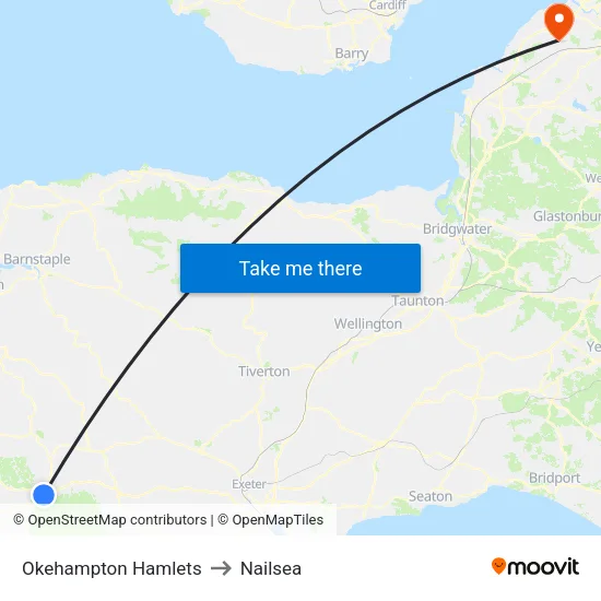 Okehampton Hamlets to Nailsea map
