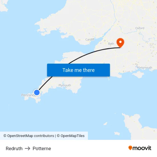 Redruth to Potterne map