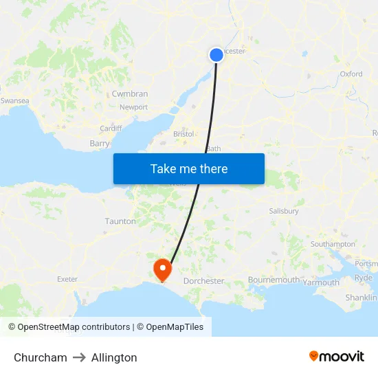 Churcham to Allington map