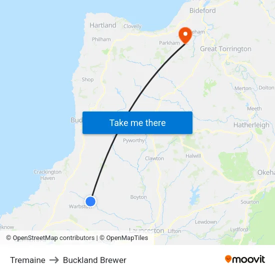 Tremaine to Buckland Brewer map