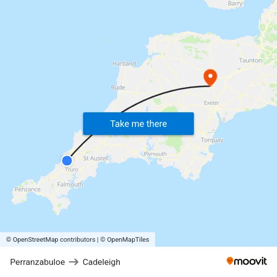 Perranzabuloe to Cadeleigh map